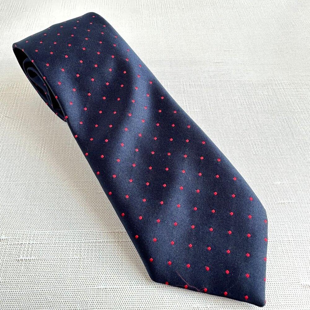 Vintage St Michael Navy Necktie W/ Red Polka Dots 54" X 2 5/8" Slim Tie 100% Pol